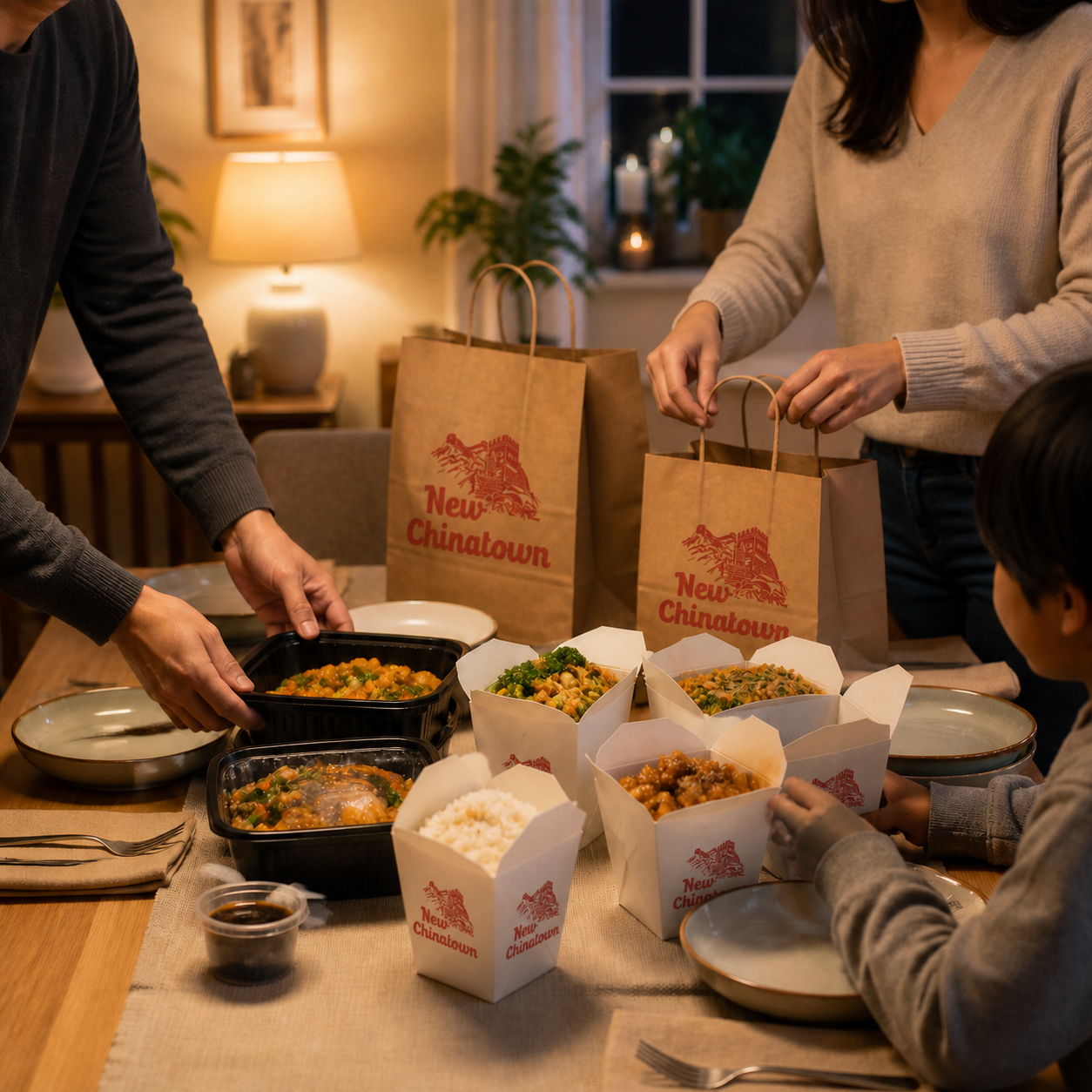 New Chinatown takeout for a family meal at home