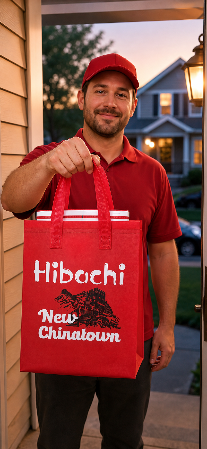 New Chinatown red Hibachi delivery bag